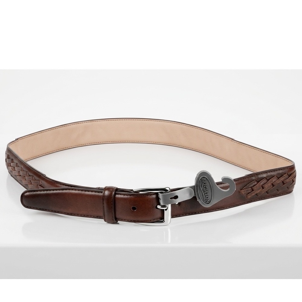 Brighton Brown Leather Woven Basketweave Belt Silver Buckle Men's Accessory